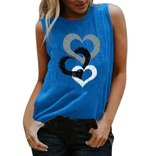Women Heart Printed Vest Tank Tops Summer Sleeveless T Shirt Casual Blouse Tees